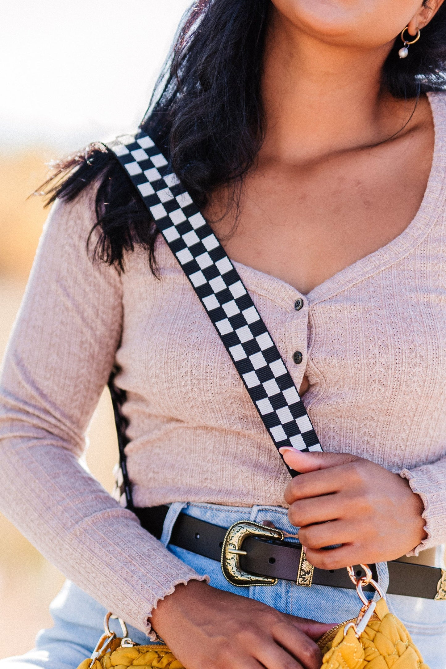 Lizzie Checkered Adjustable Bag Strap