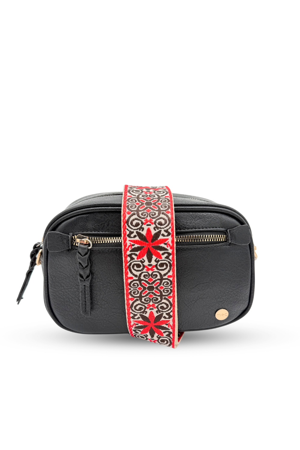 A black Modern + Chic Gentry Vegan Leather Crossbody Bag on a white background.