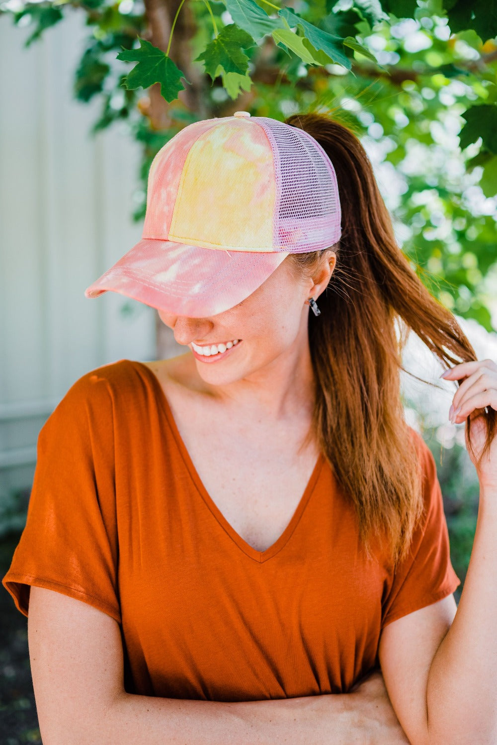 Distressed Tie-Dye Baseball Cap in Orange and White Tie Dye Cotton Mesh Trucker Cap, Unisex Baseball Hat - Etsy main image 4
