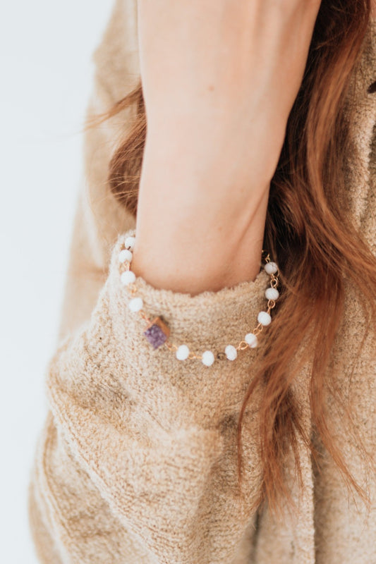 Dainty Druzy and Glass Bead Bracelet - Final Sale
