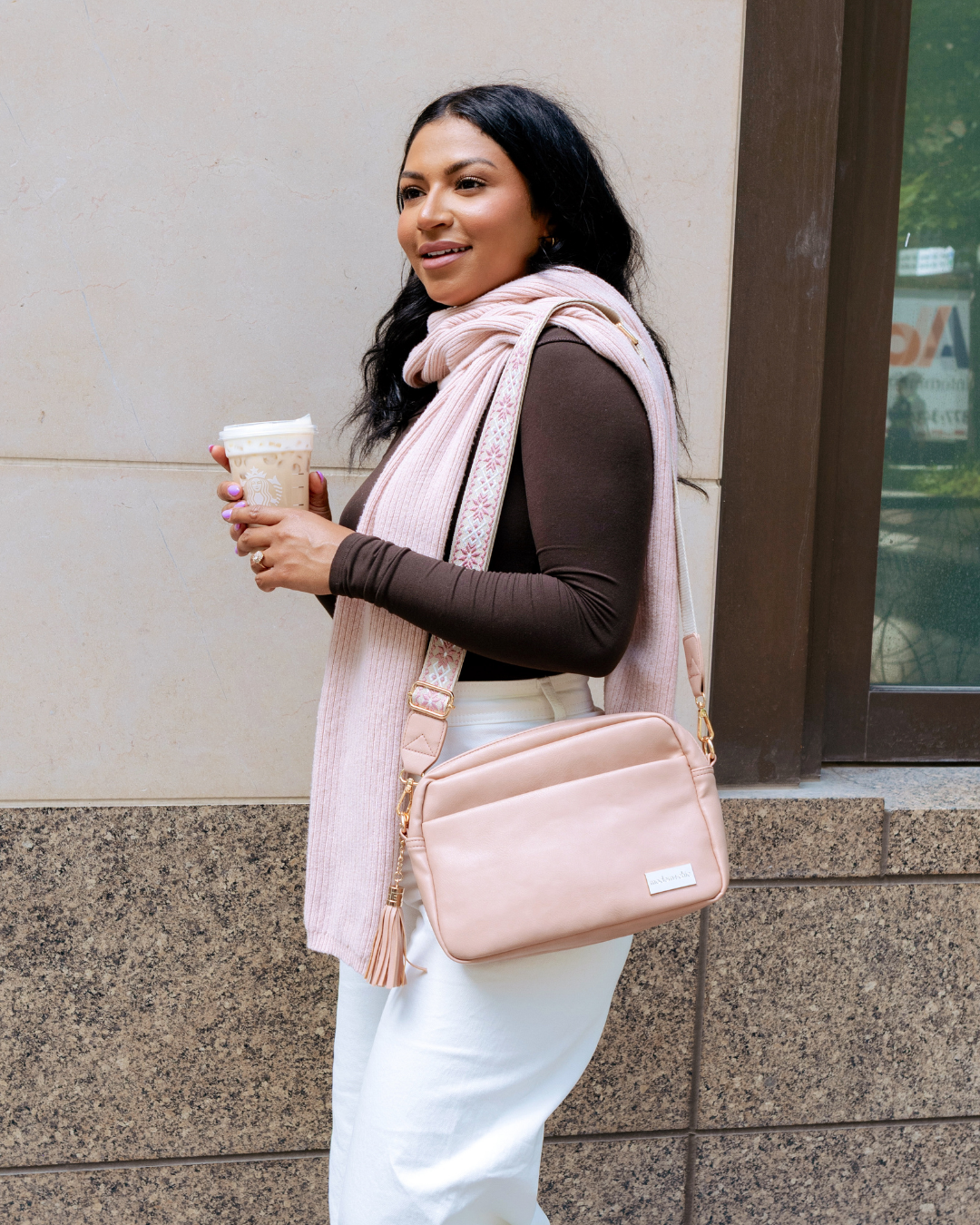 chic travel crossbody bag Modern+Chic Alice Crossbody Bag: Vegan Leather Bag, Key Leash & Wallet Coffee