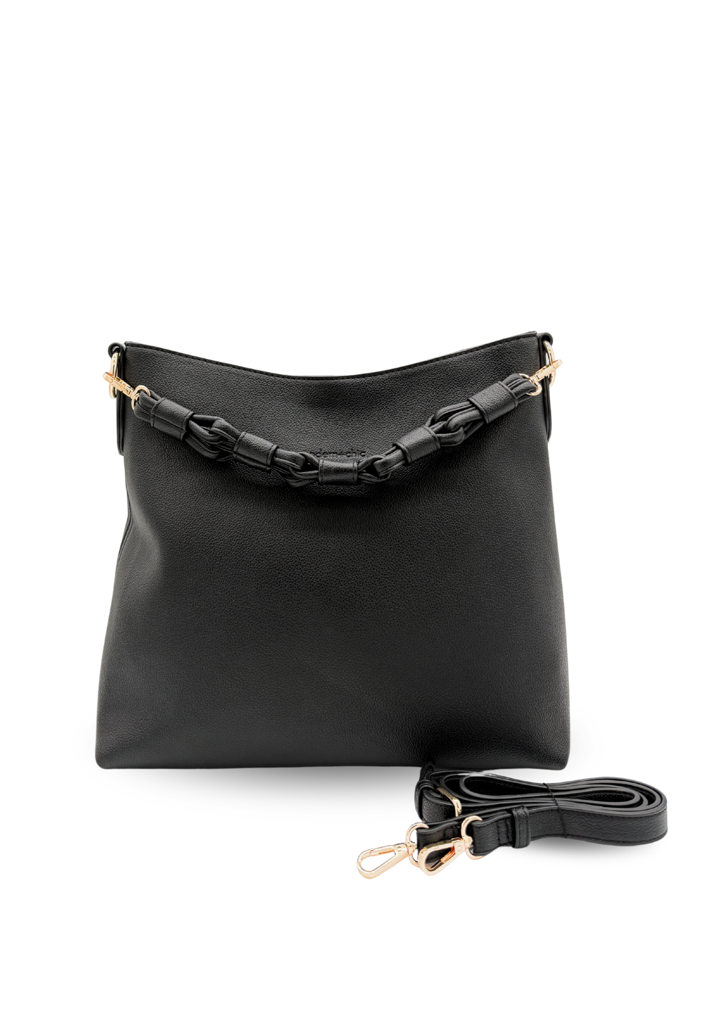 Black Modern+Chic Sawyer Convertible Slouchy Tote Bag for Women on a white background.