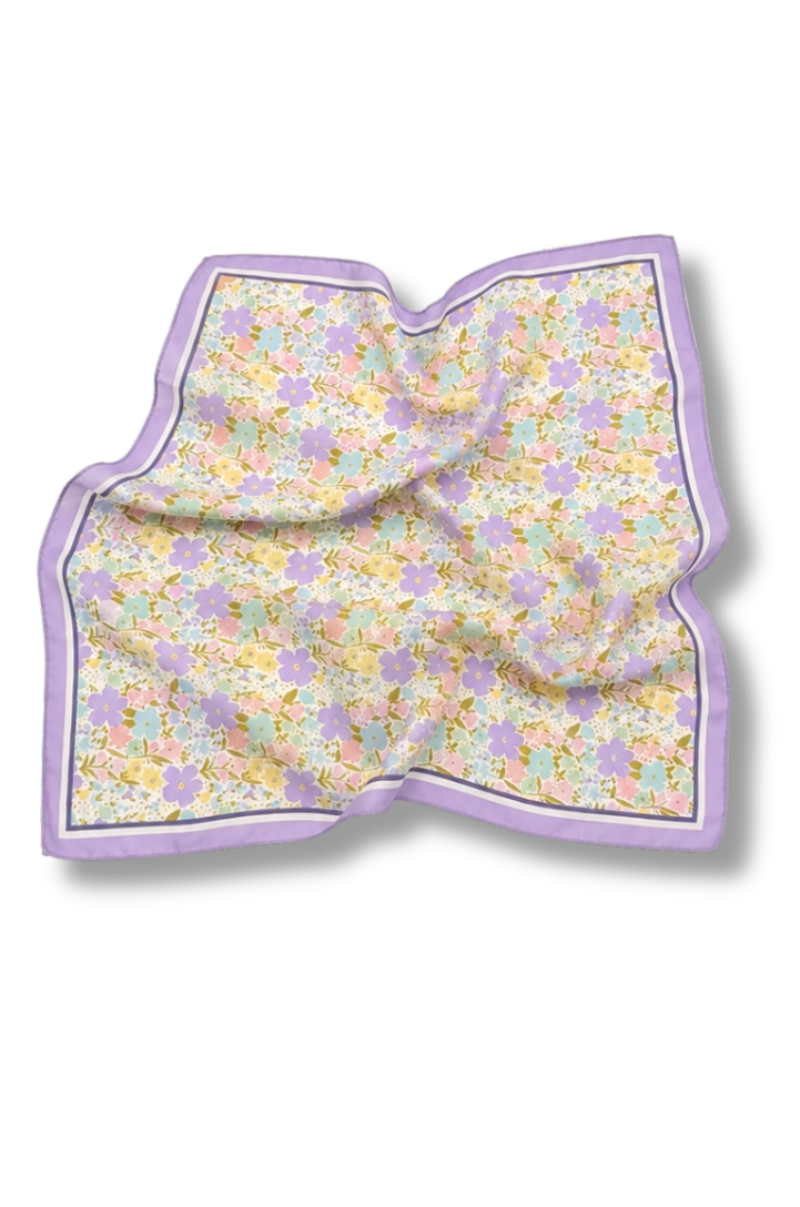 Purple Floral Satin Scarf