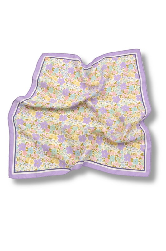 Purple Floral Satin Scarf