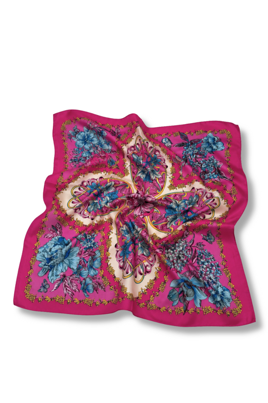 Pink Floral Satin Scarf