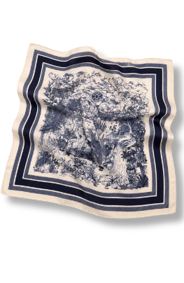 Navy + Cream Toile Satin Scarf