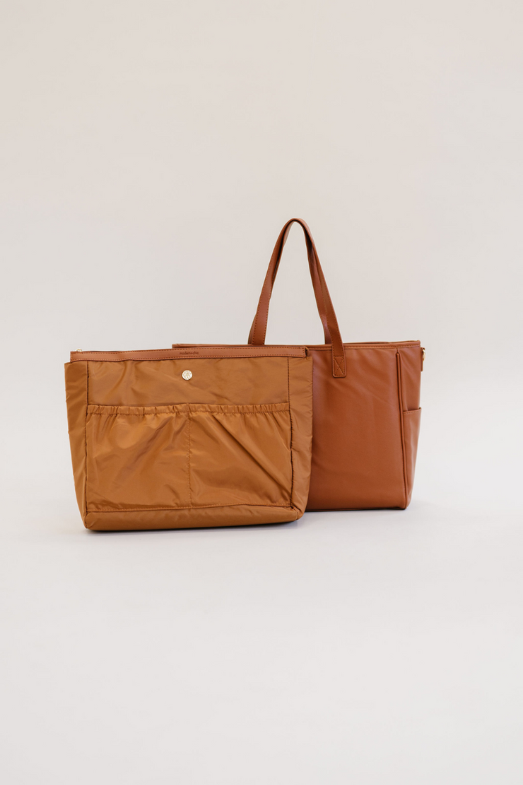 A brown tote and matching insert.