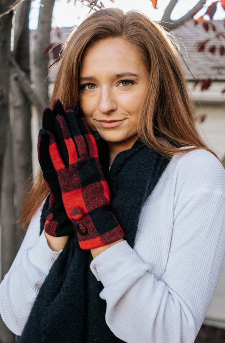 Buffalo Print Hat and Glove Set