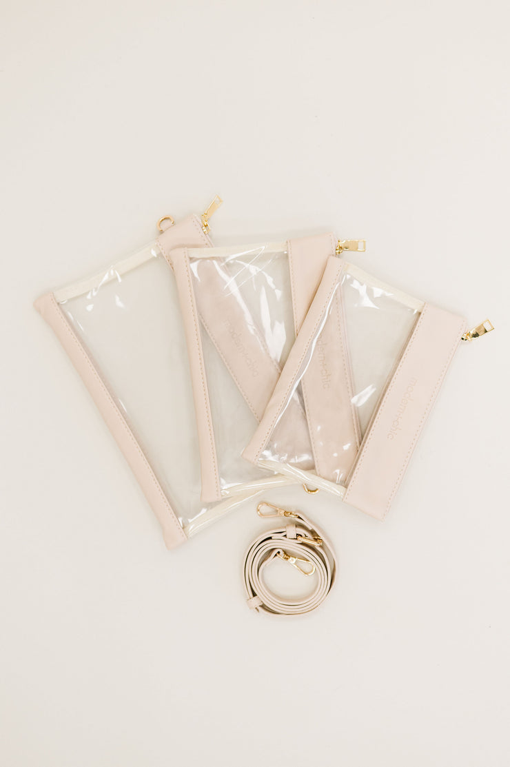Three clear bags on a white backdrop.