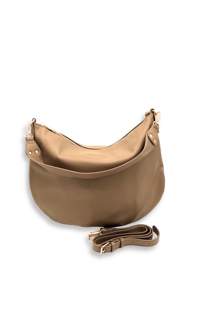 A fawn vegan leather Modern+Chic Savannah Slouchy Tote – Women's Shoulder & Crossbody Bag on a white background. 