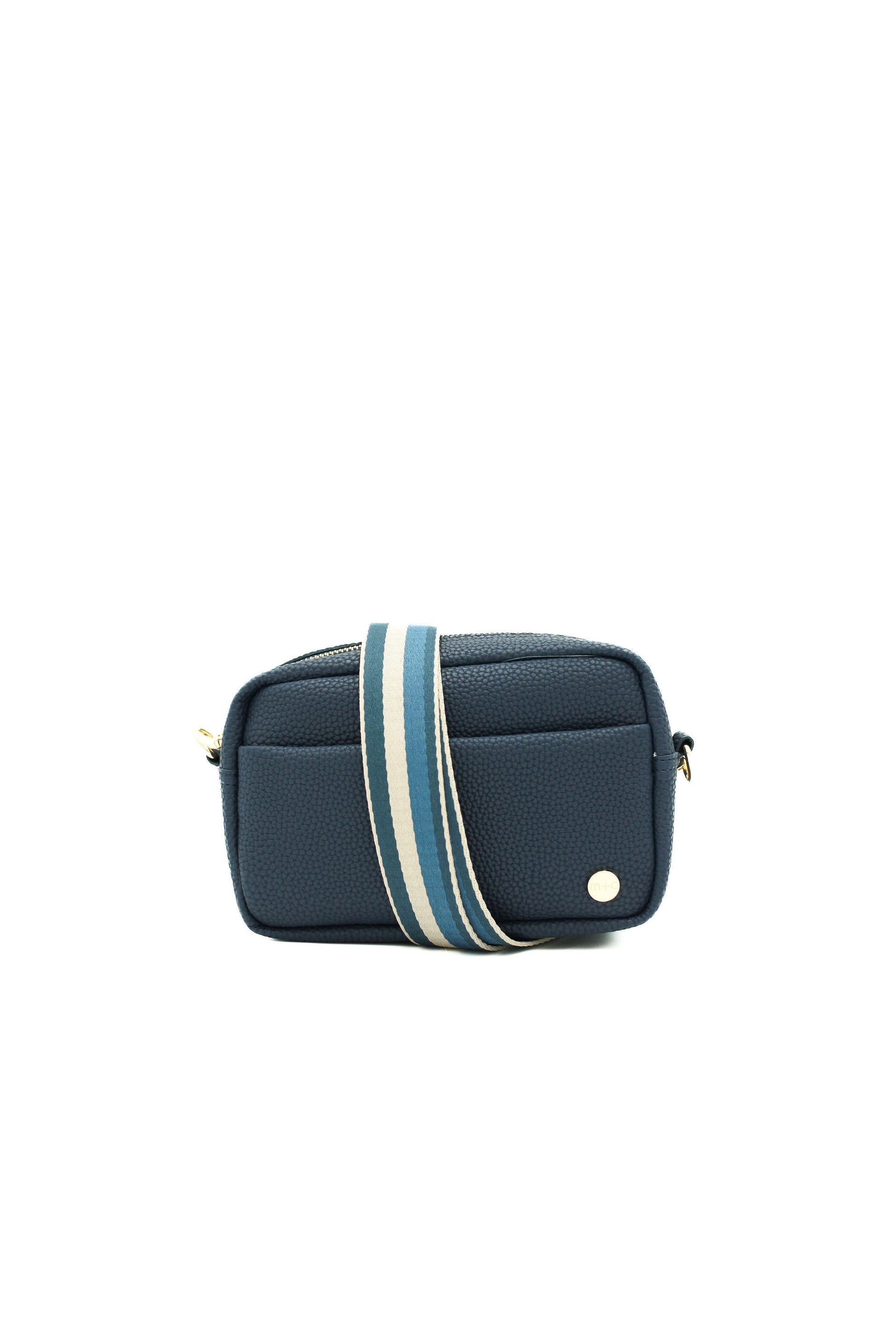 A blue Modern+Chic Willow Vegan Leather Convertible Crossbody Bag on a white background. 