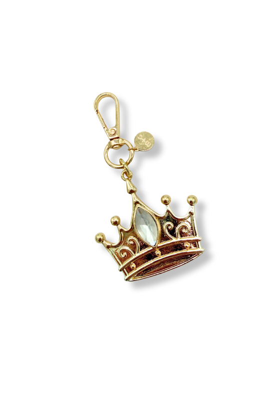 Modern + Chic gold crown Royal Charm – Bag Charm for Purses - on a white background.