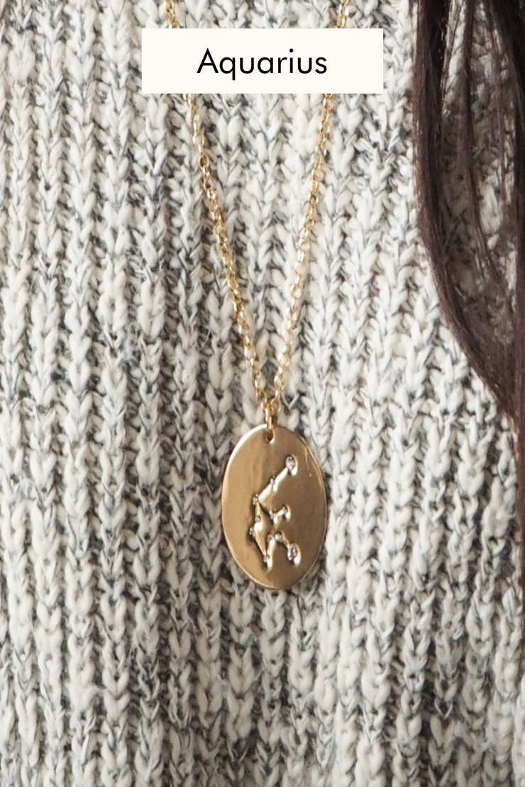 birth constellation stamped disc necklaces