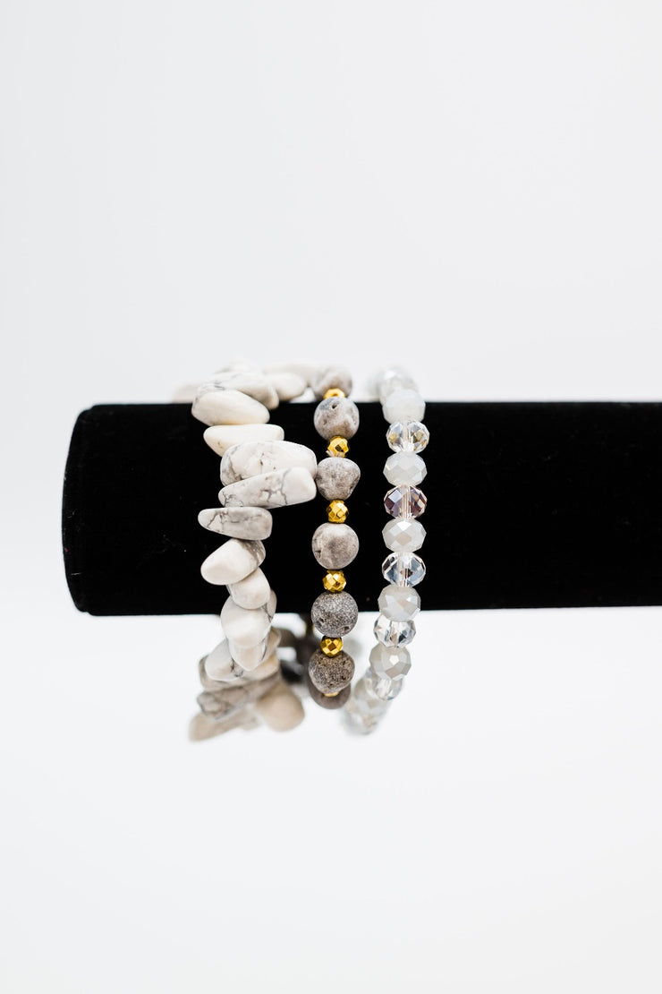 milena bead + stone bracelet stack