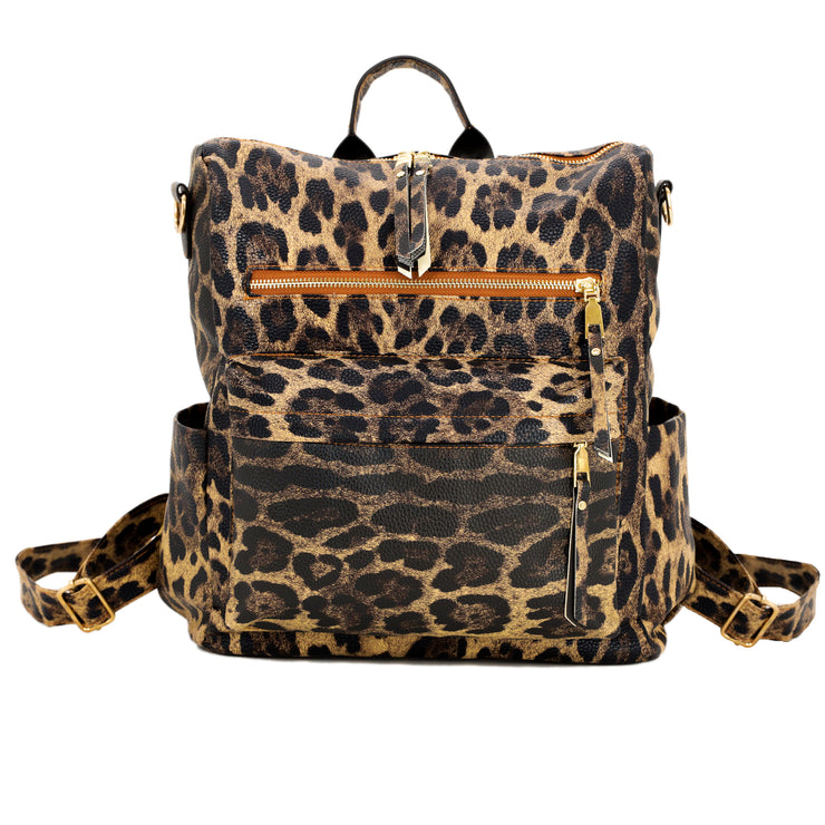 Modern+chic boutique Brown Leopard Brielle Convertible Backpack