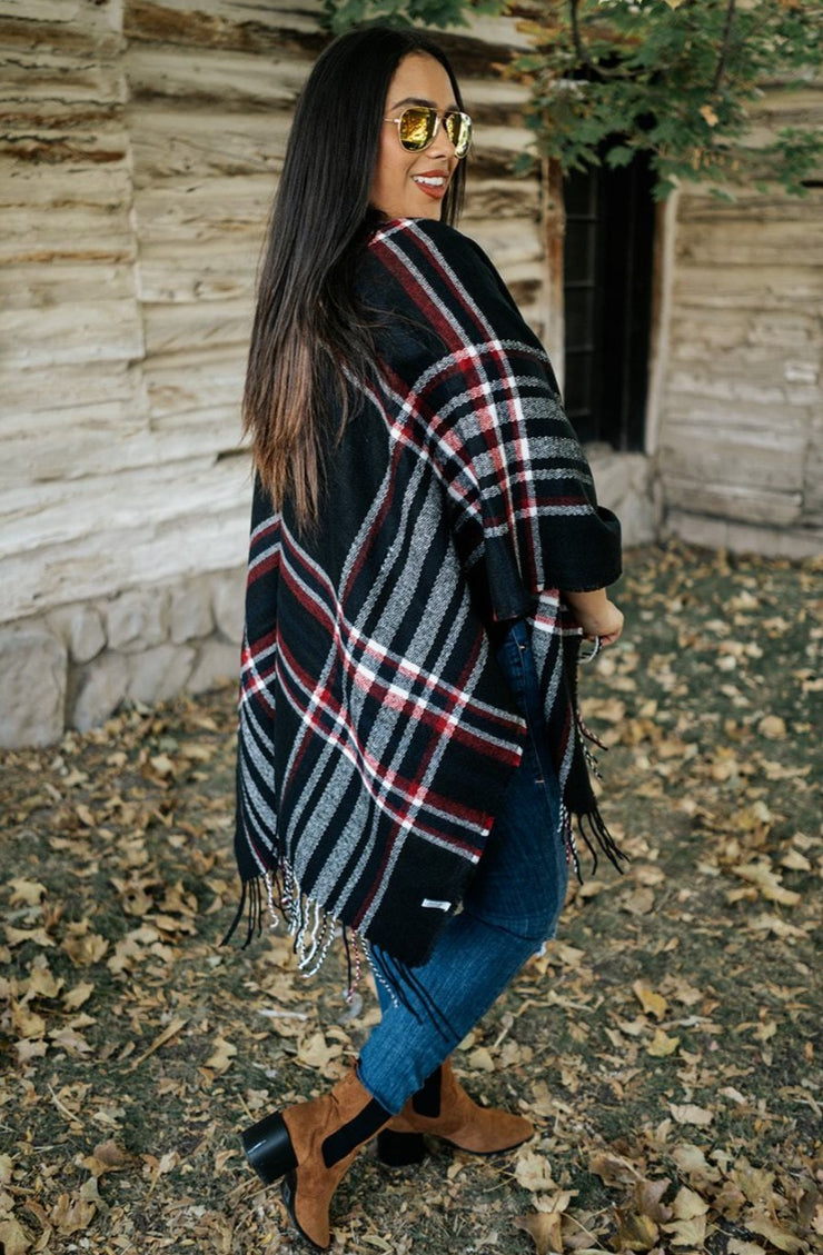 plaid ruana with open sleeves | 3 colors - final sale