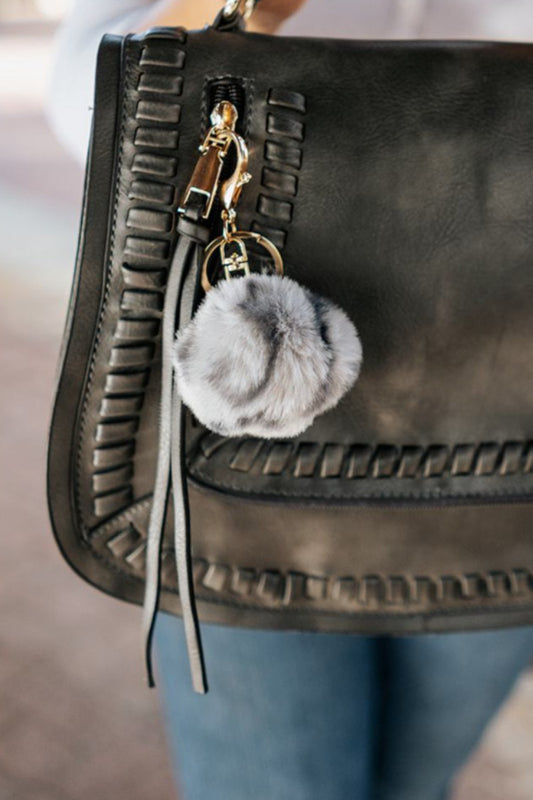 shea leopard pom pom keychain