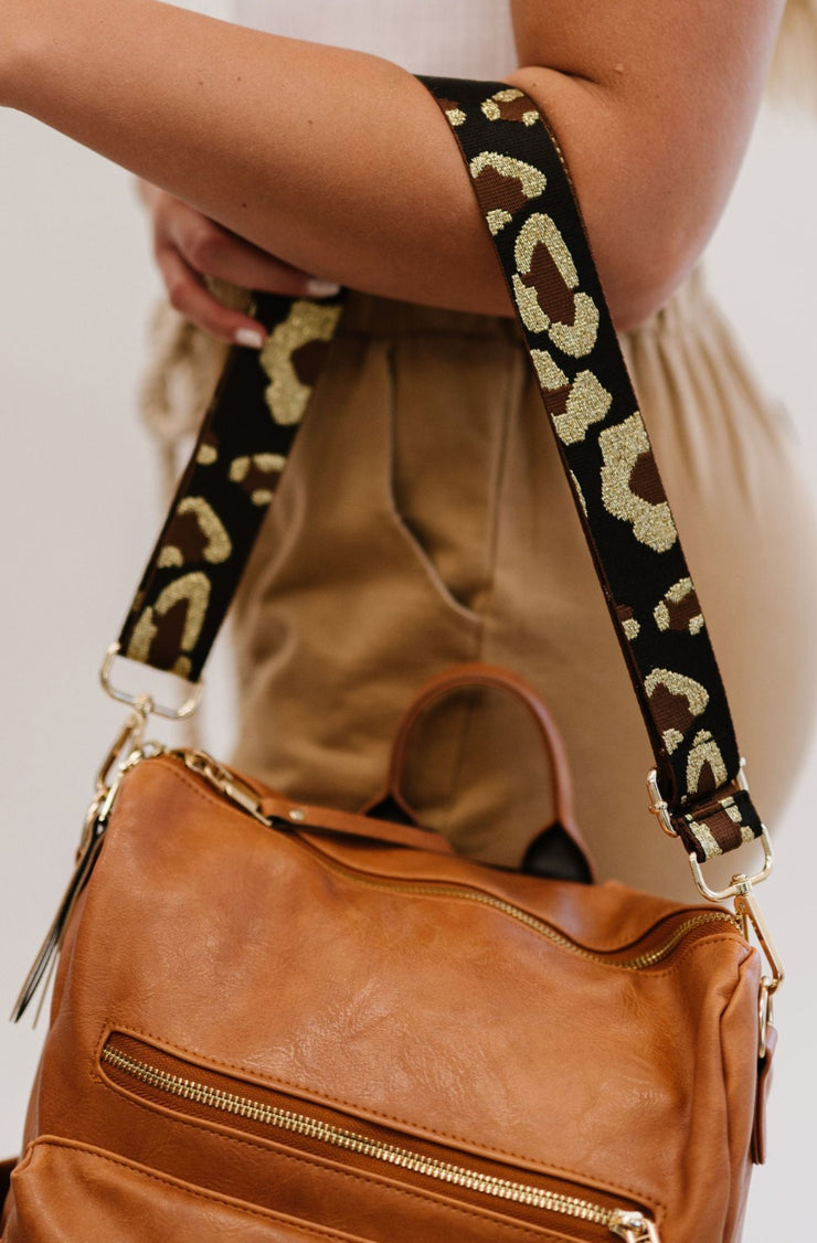 Adjustable Guitar Bag Strap, Orange floral print - leather
