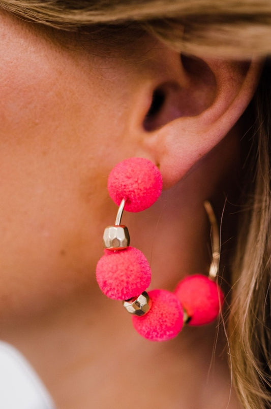 Miley Pom Pom Hoop Earrings - Final Sale