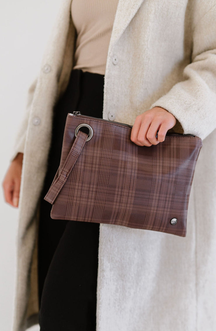 molly oversized plaid clutch