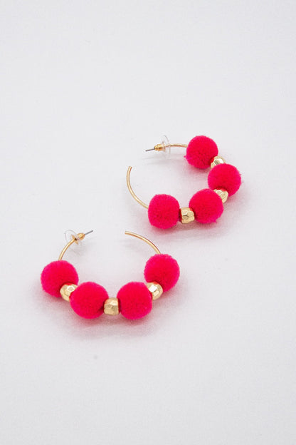 Miley Pom Pom Hoop Earrings - Final Sale