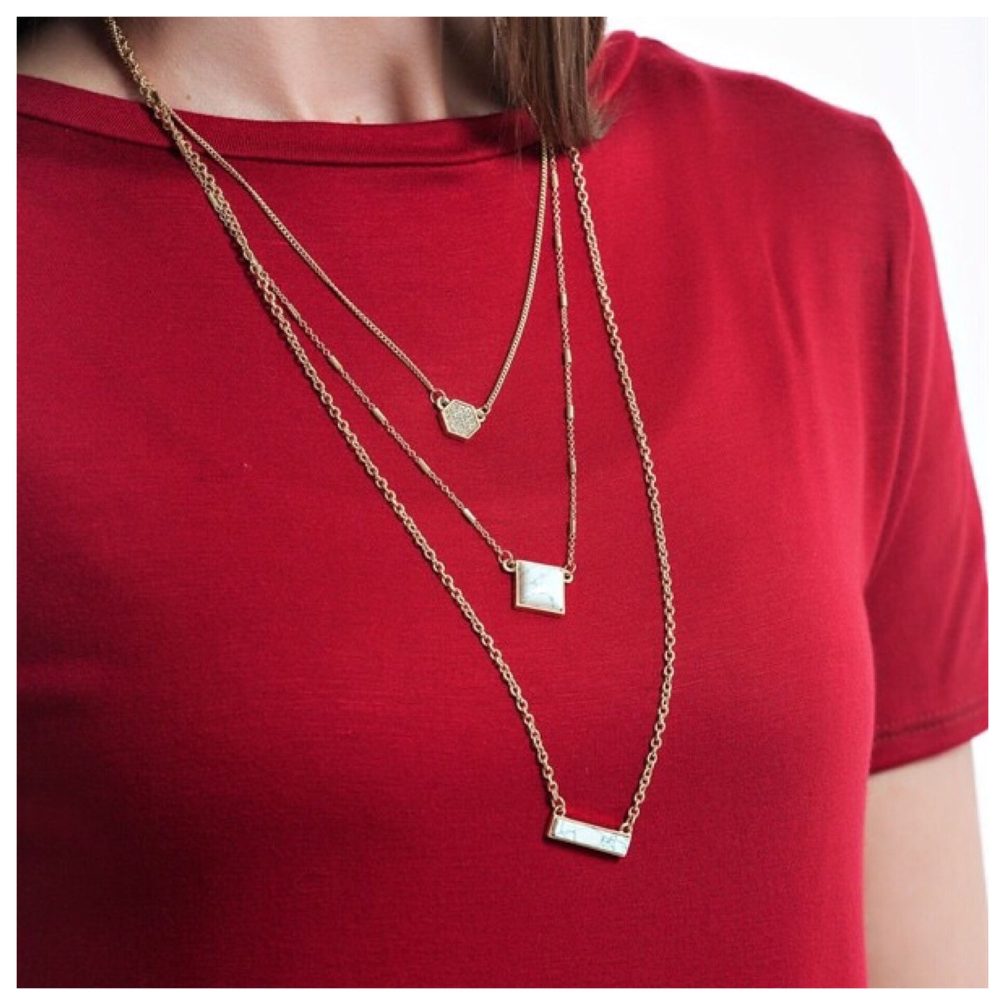 Emma Stone and Pave Tri Layer Necklace - Final Sale