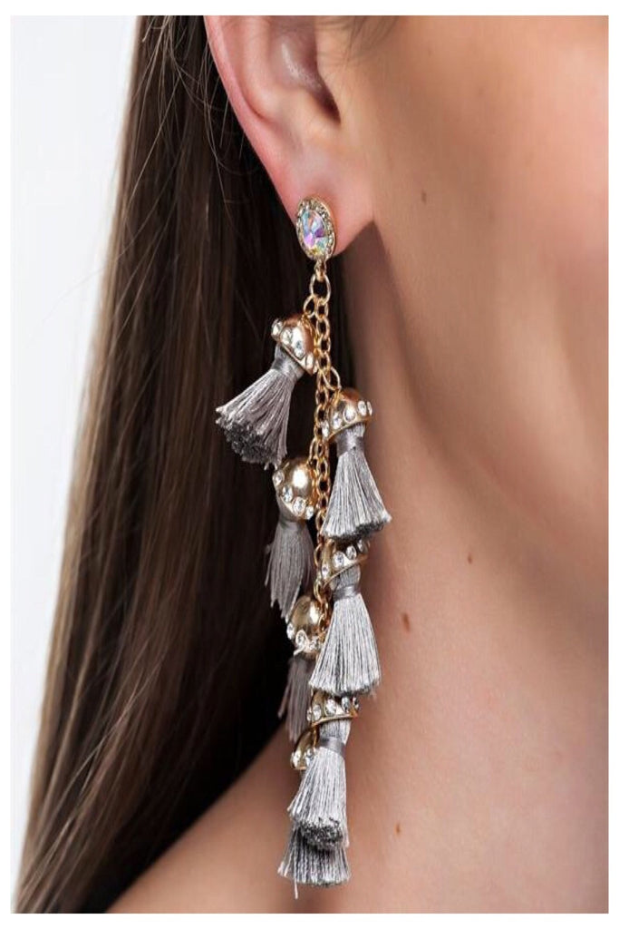 Grey color monalisa stone oxidised earrings - Jaipur Mart - 4297612