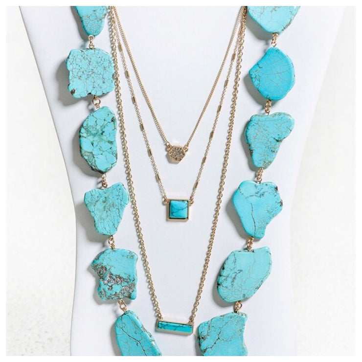 Marble Stone and Pave Tri Layer Necklace