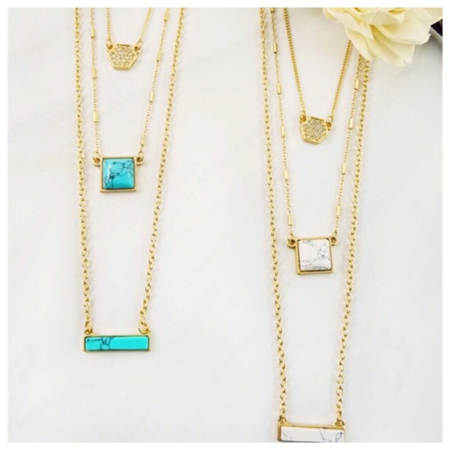 Emma Stone and Pave Tri Layer Necklace - Final Sale