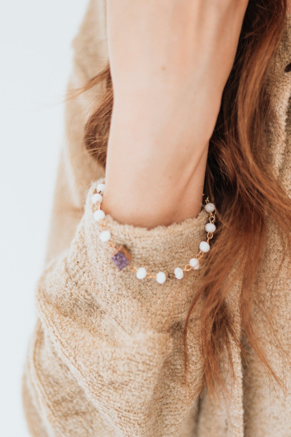 Dainty Druzy and Glass Bead Bracelet - Final Sale