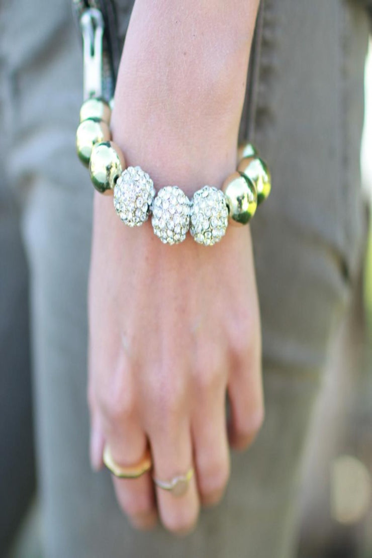 gold and pave bead stretch bracelet