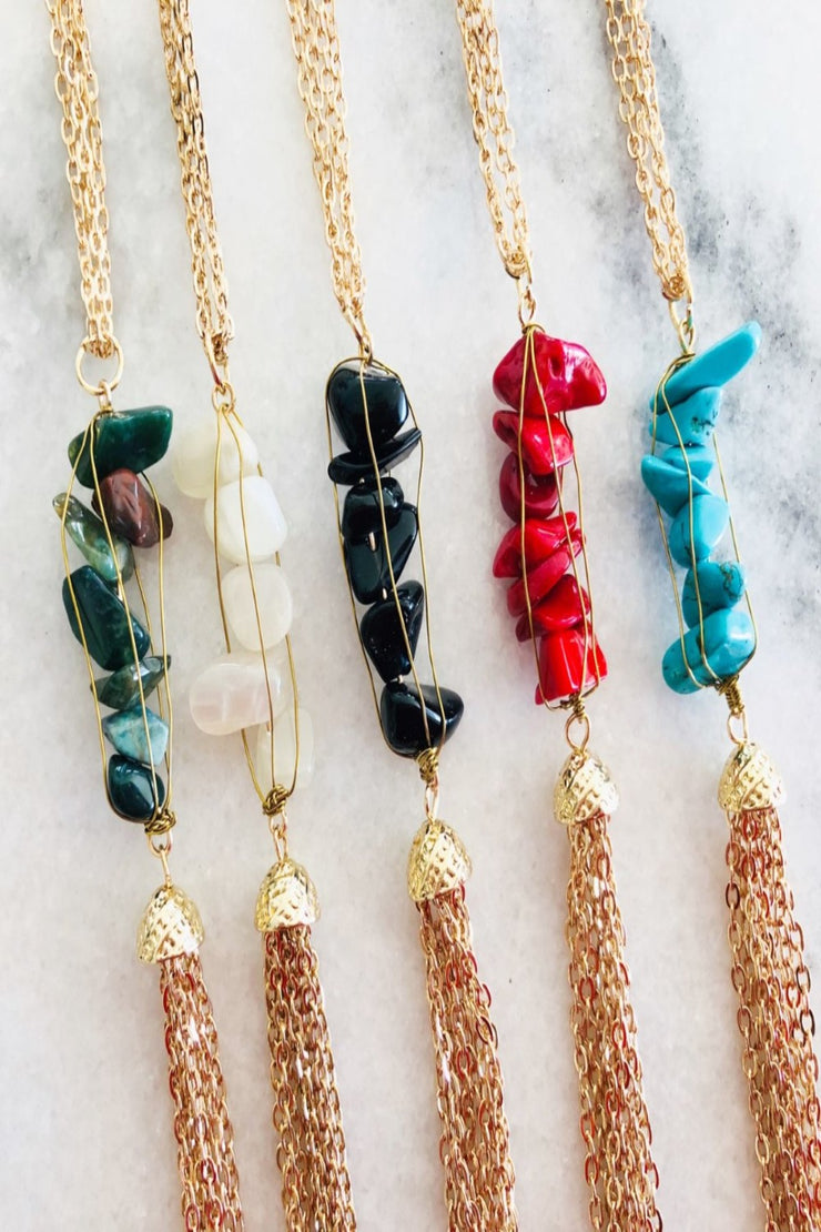 Natural Stone and Tassel Necklaces - Final Sale