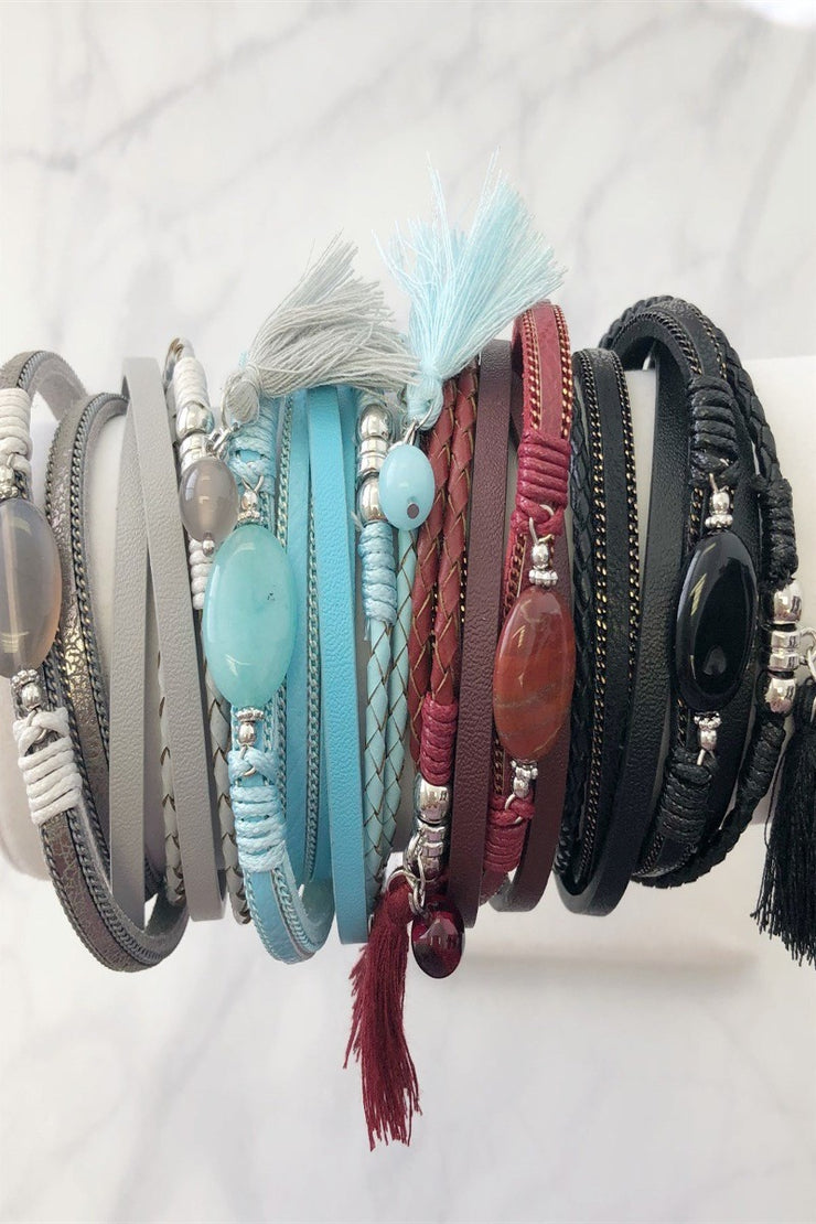 Stone and Tassel Wrap Bracelets - Final Sale